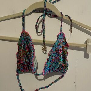 Lulu Fama‎ bikini top bedazzled groovy Luli wavy triangle top size medium